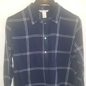 blue and white plaid shirt